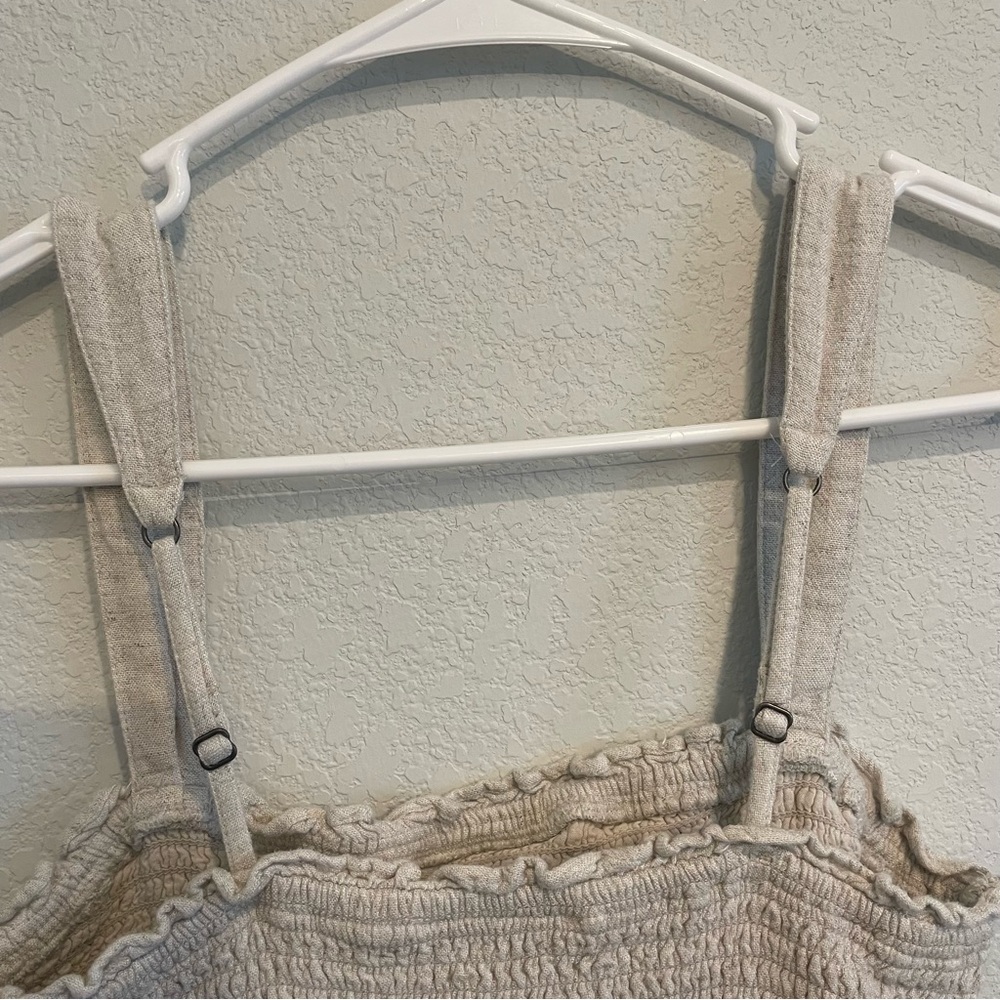 Abercrombie & Fitch Smocked Linen Blend Romper Tan Size M - Picture 11 of 12